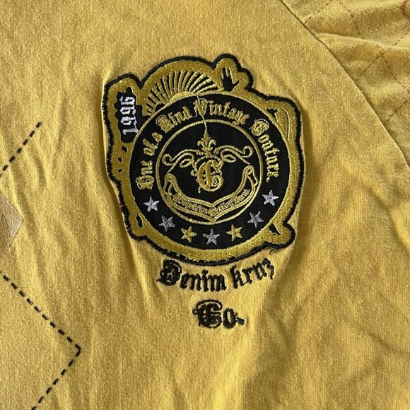 Denim Kruz Yellow Argyle Graphic T-shirt Crest Patch Retro Preppy Baggy Men’s 4X - Picture 5 of 12